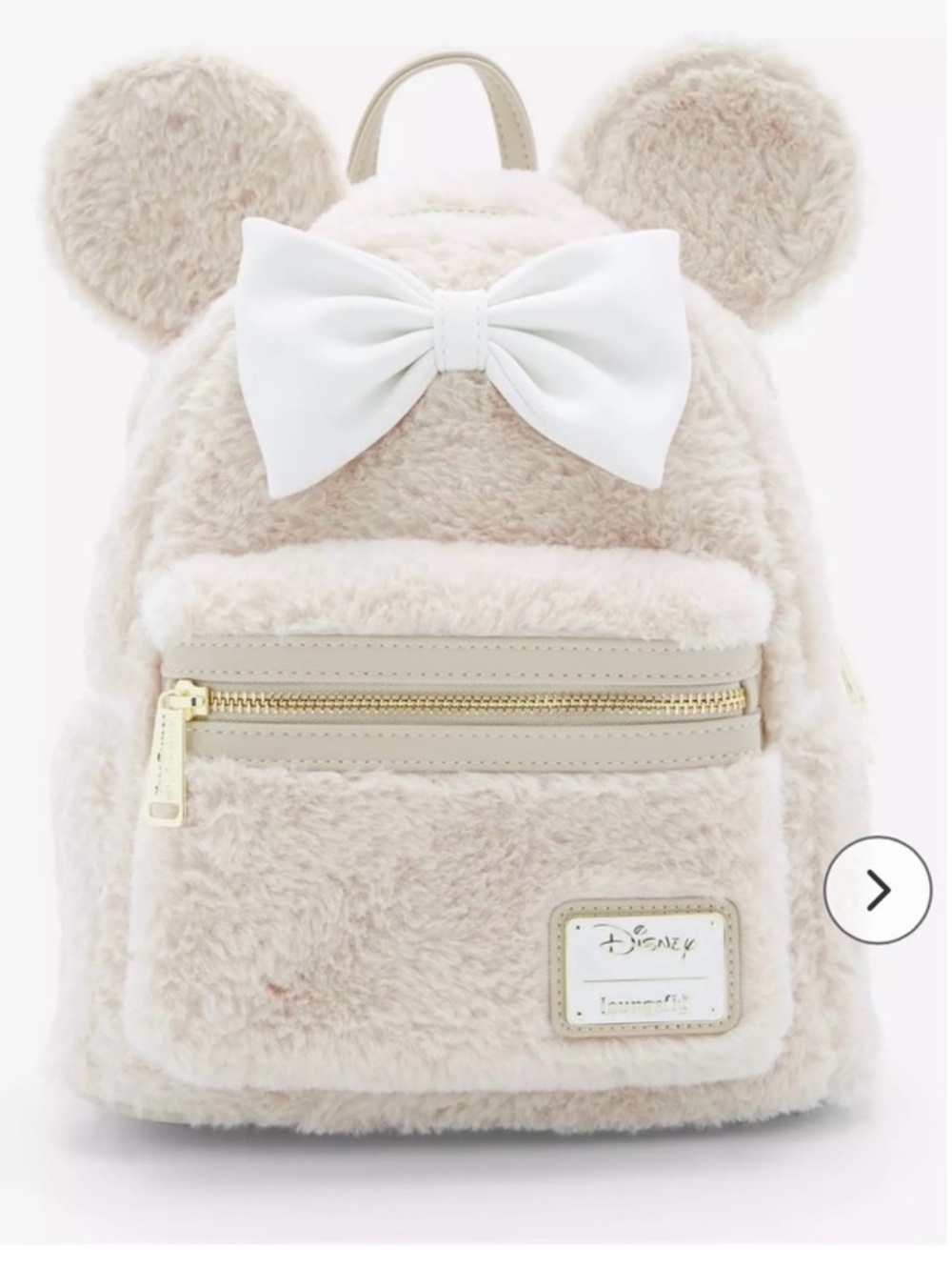 Loungefly Cream Faux Fur Kids Backpack with Cream Bow and Gold Accents